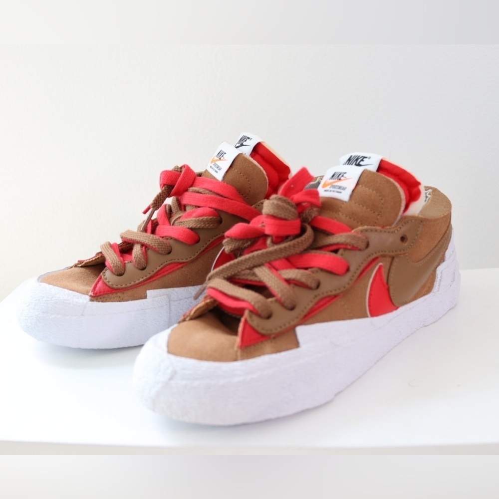 New Nike Blazer Low x Sacai British Tan 2021 Sneakers Size 5.5 - Picture 3 of 10